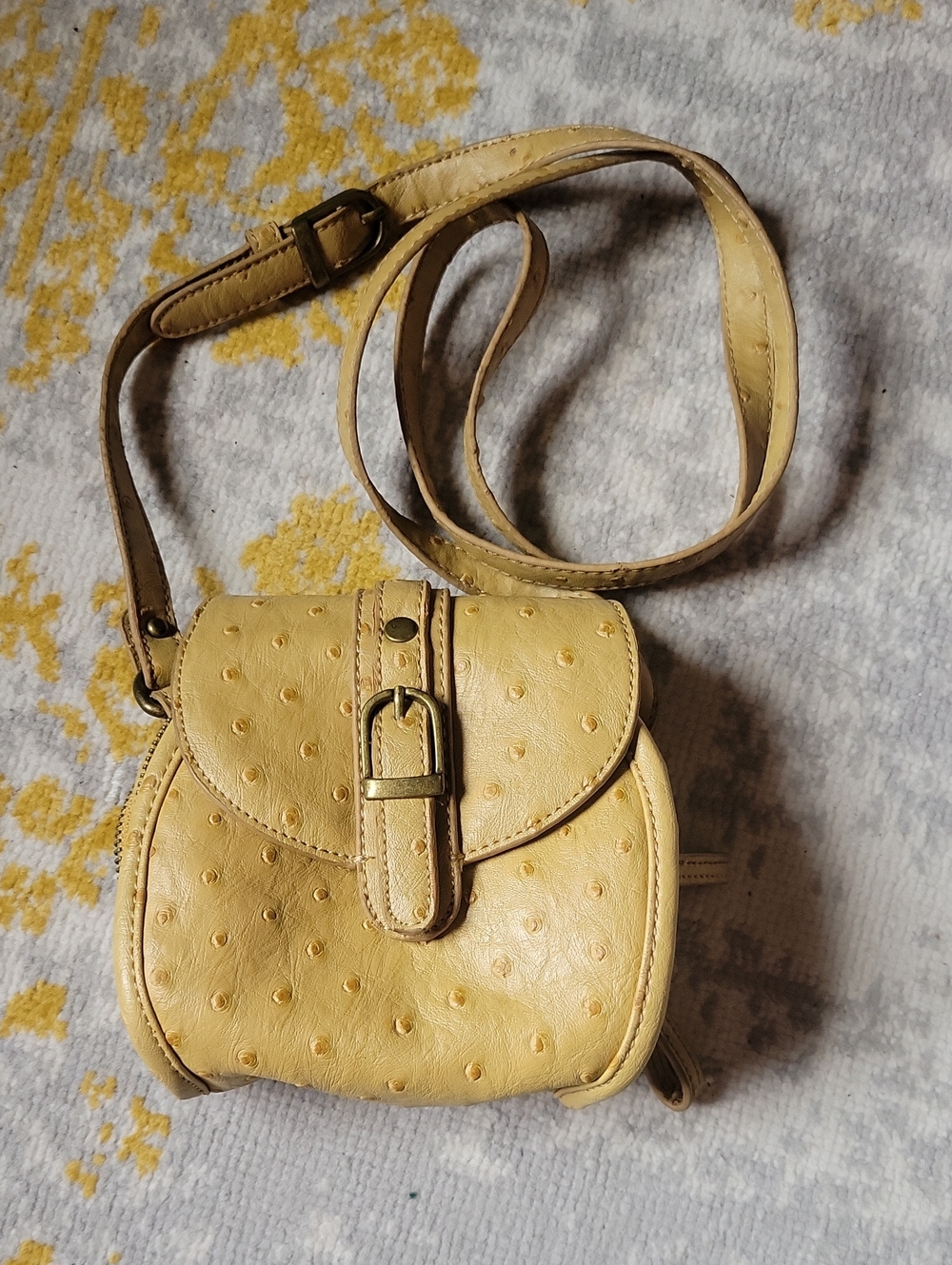 Sondra Roberts Yellow Mini Ostrich Embossed Crossbody Bag